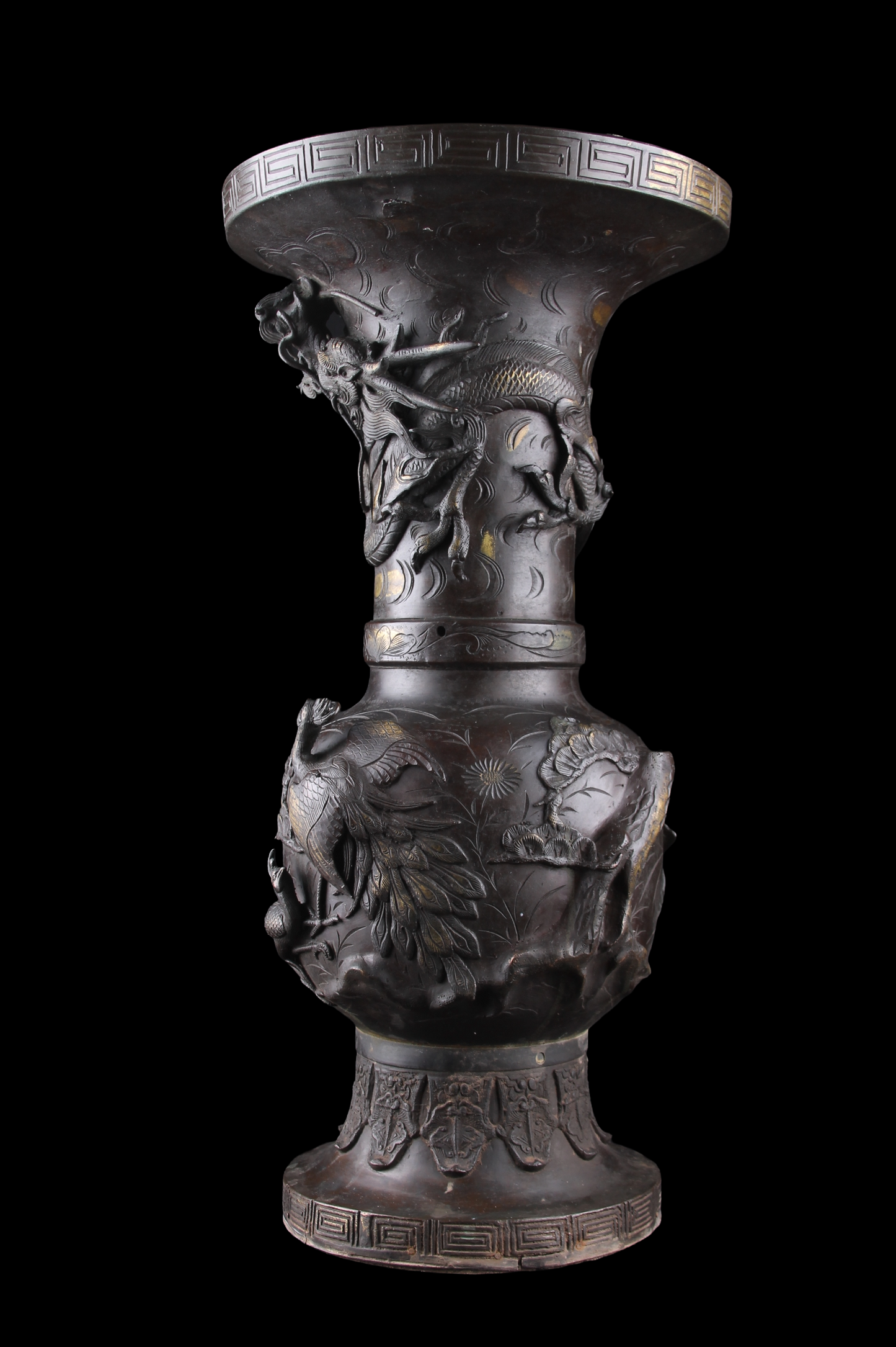 Gran Jarrón Japonés – Bronce Cincelado a Mano