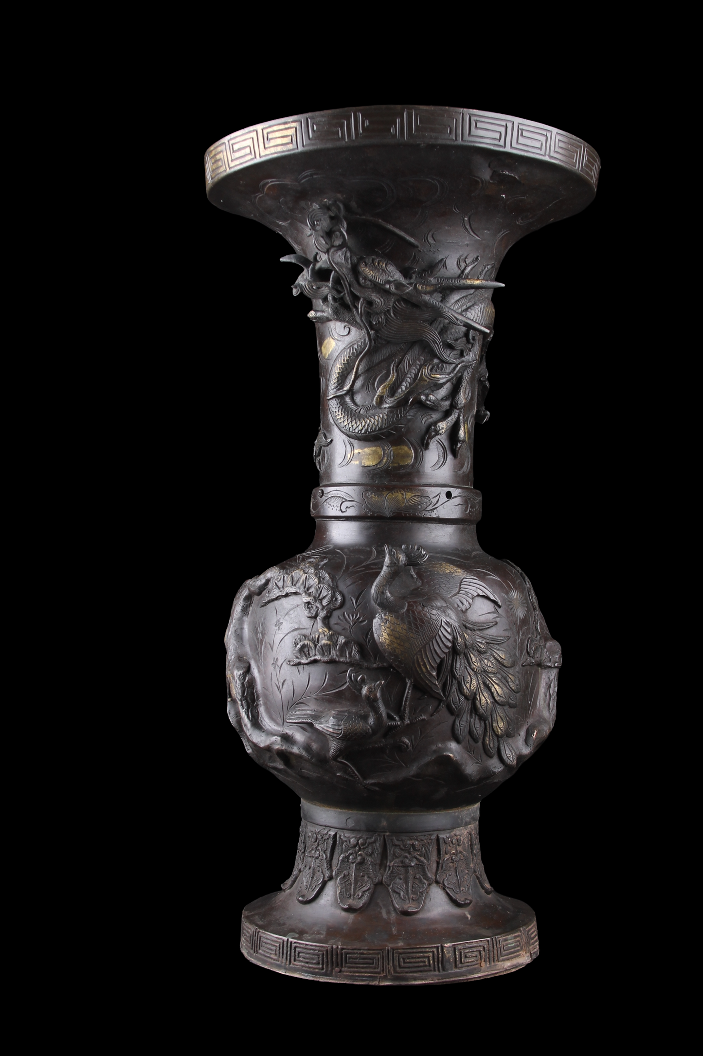 Gran Jarrón Japonés – Bronce Cincelado a Mano