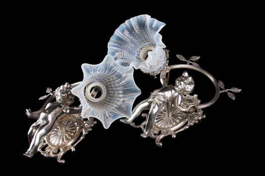 Par de Apliques de Querubines en Bronce Plateado